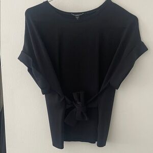 Express Black Short Sleeve Top with Bow Accent
